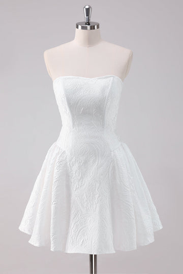 Simple White A-Line Strapless Mini Dress